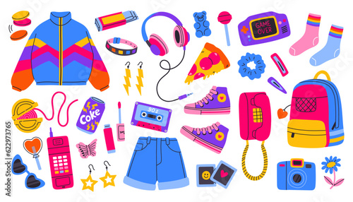 Classic 80s 90s elements in modern style flat, line style. Hand drawn vector illustration. Fashion patch, badge, emblem.