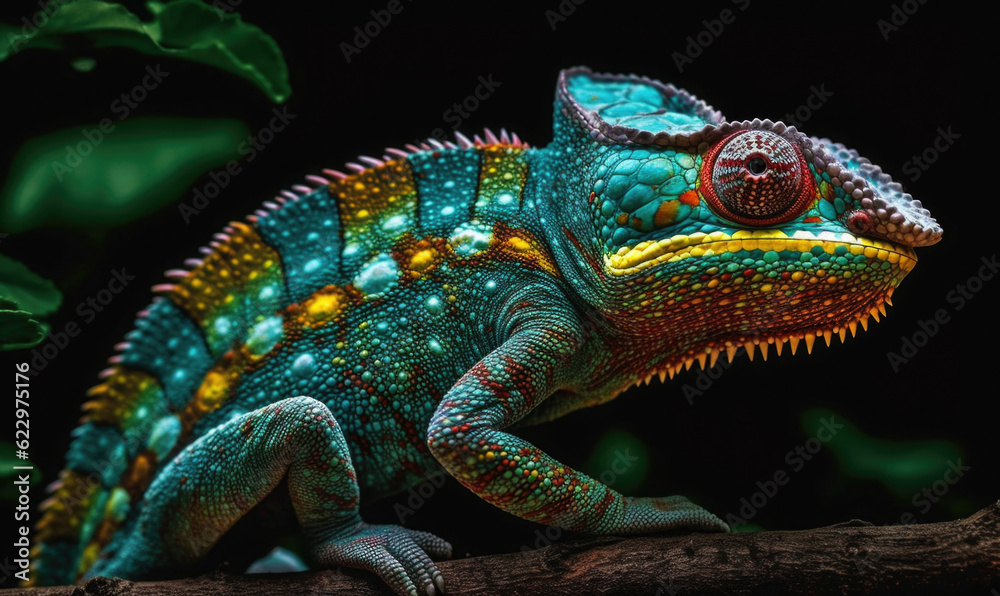 Obraz premium Vibrant World: A Kaleidoscope of Colorful Chameleons in their Natural Habitat GENERATIVE AI, AI GENERATIVA