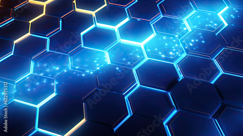 3D Abstract High Tech Background  digital hexagonal pattern with blue lights