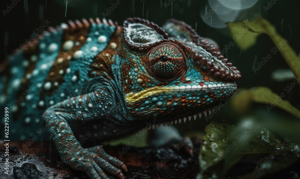 Fototapeta premium Vibrant World: A Kaleidoscope of Colorful Chameleons in their Natural Habitat GENERATIVE AI, AI GENERATIVA