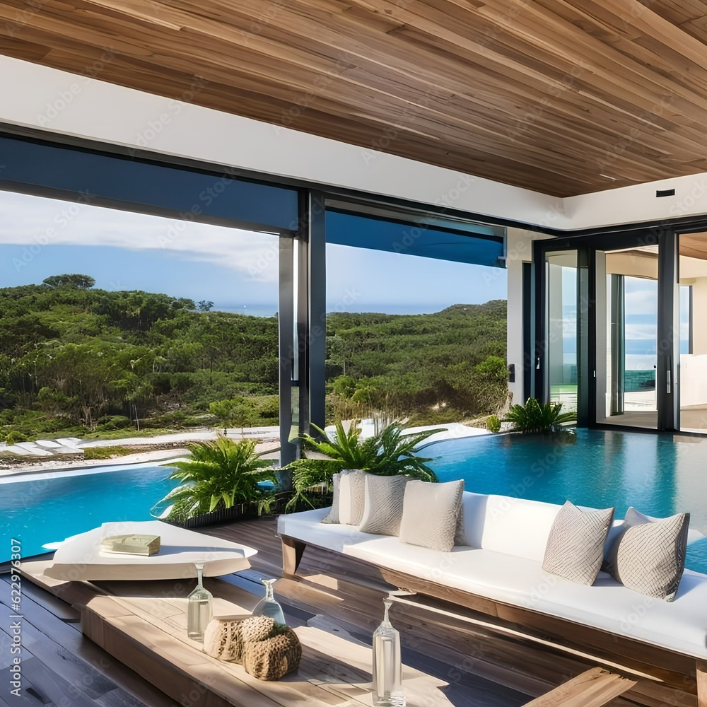 178 A sustainable coastal development with eco-friendly beachfront villas, solar-powered infrastructure, and protected marine habitats, blending luxury with environmental preservation1, Generative AI