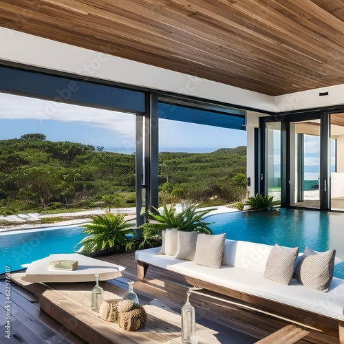 178 A sustainable coastal development with eco-friendly beachfront villas, solar-powered infrastructure, and protected marine habitats, blending luxury with environmental preservation1, Generative AI © ja