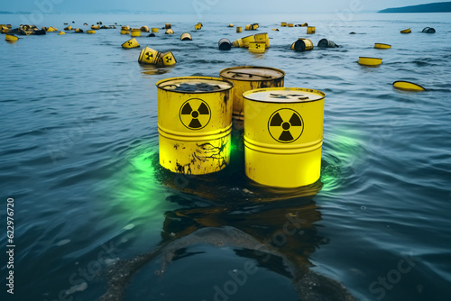 Murais de parede Radioactively contaminated water, radioactive waste drums, polluted seas