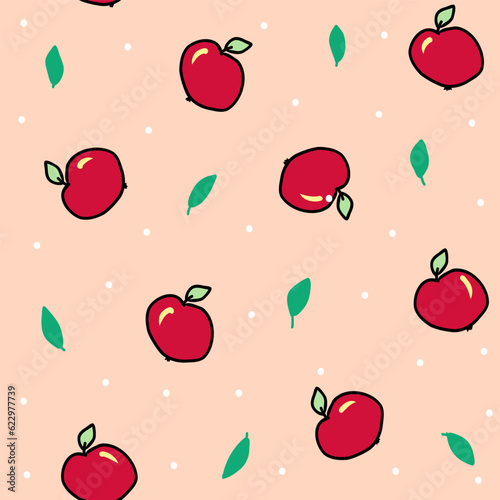 red apple summer pattern in flat style, tasty hand drawn fruits in doodle style, print for cover, wallpaper, fabric,textile, paper design.