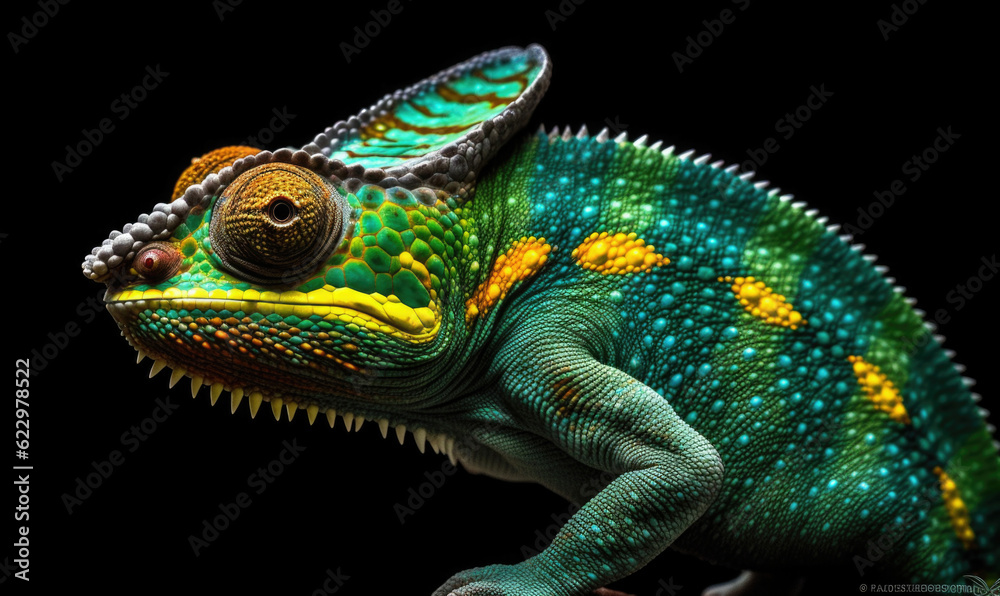 Obraz premium Vibrant World: A Kaleidoscope of Colorful Chameleons in their Natural Habitat GENERATIVE AI, AI GENERATIVA