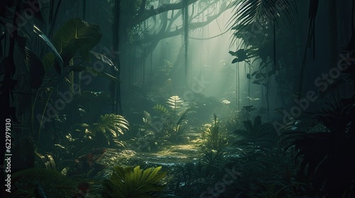 Lush Rainforest with morning fog © jambulart