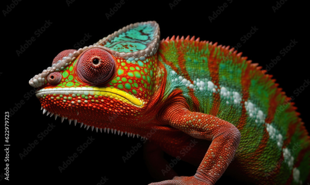 Fototapeta premium Vibrant World: A Kaleidoscope of Colorful Chameleons in their Natural Habitat GENERATIVE AI, AI GENERATIVA