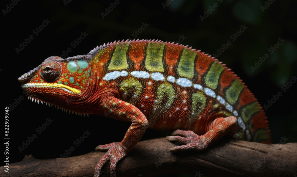 Obraz premium Vibrant World: A Kaleidoscope of Colorful Chameleons in their Natural Habitat GENERATIVE AI, AI GENERATIVA