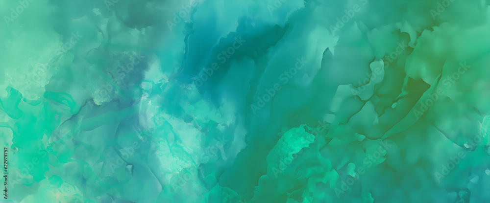 Fototapeta premium Abstract watercolor paint background illustration - Teal color blue and green with liquid fluid marbled paper texture banner texture, Generative Ai