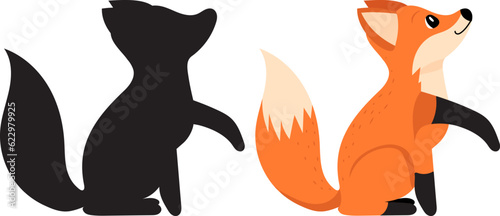 fox character with silhouette, on white background vector