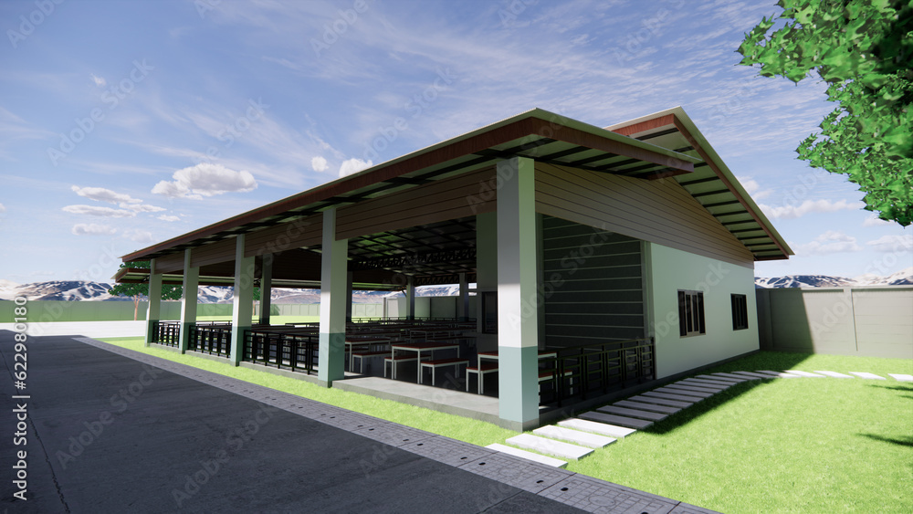 3D rendering centeen building architecture design and construction