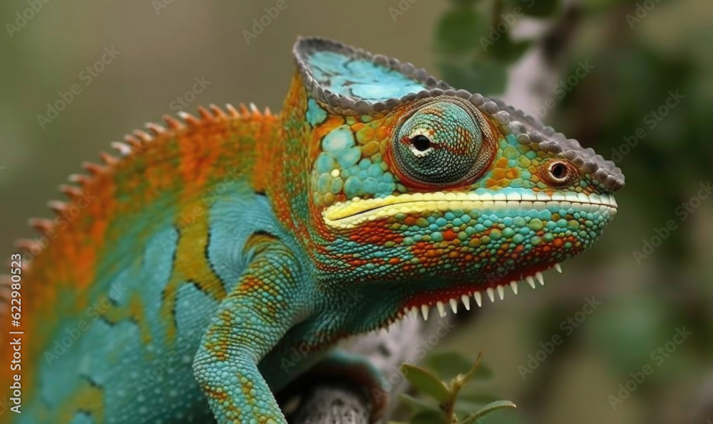 Obraz premium Vibrant World: A Kaleidoscope of Colorful Chameleons in their Natural Habitat GENERATIVE AI, AI GENERATIVA