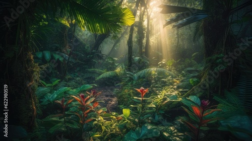 view of Asia morning mist at tropical rainforest