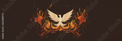 Winged dove in flames, a representation of the New Testament Holy Spirit with copy space © Faith Stock