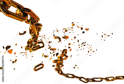 Fotografia, Obraz chain  golden in front of fire  breaking break chain horizontal silver broken sh