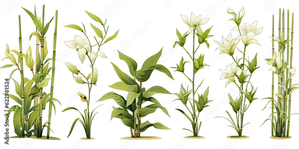 Fototapeta premium Bamboo and lotus plants set 8