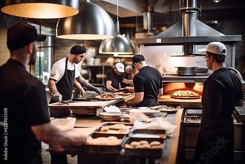 Cooks and Assistants Working in a Professional Italian Kitchen