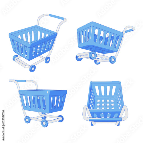 Shopping cart illustration. Cartoon style, flat design.