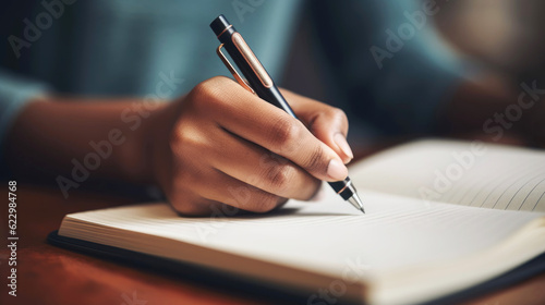 Close-up of hand of woman holding a pen and writing