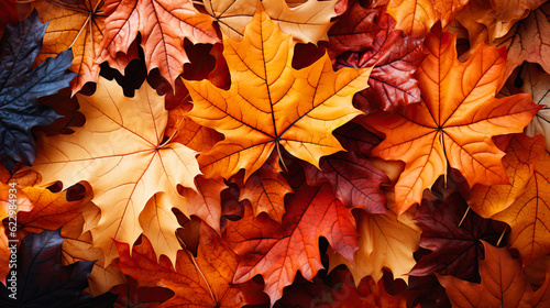 autumn background pattern featuring a tapestry of falling leaves, ai generative