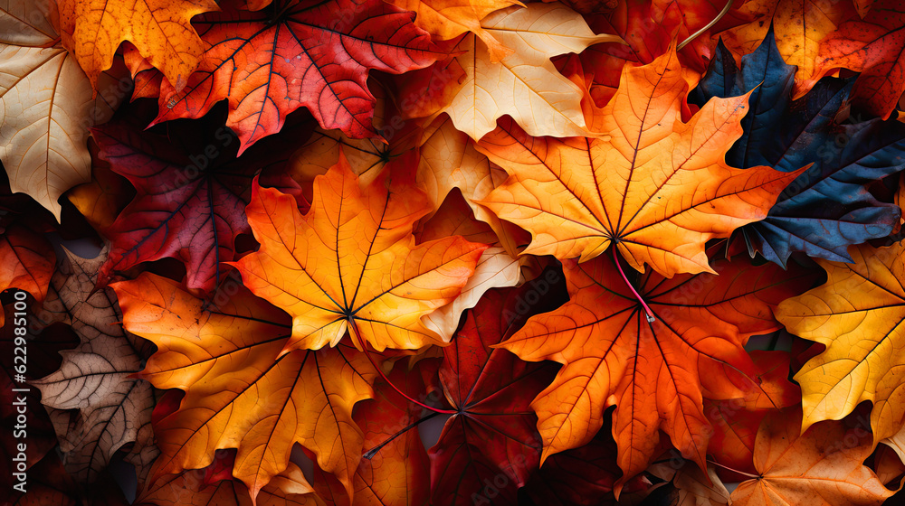 autumn background pattern featuring a tapestry of falling leaves, ai generative