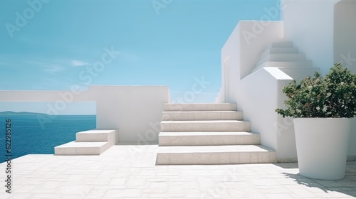 White Stairs on a Mediterranean island  blue skies and clear water