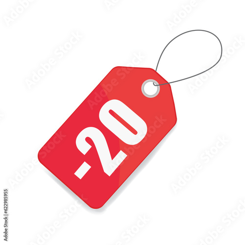 Price tag discount red -20 sale purchase vector illustration