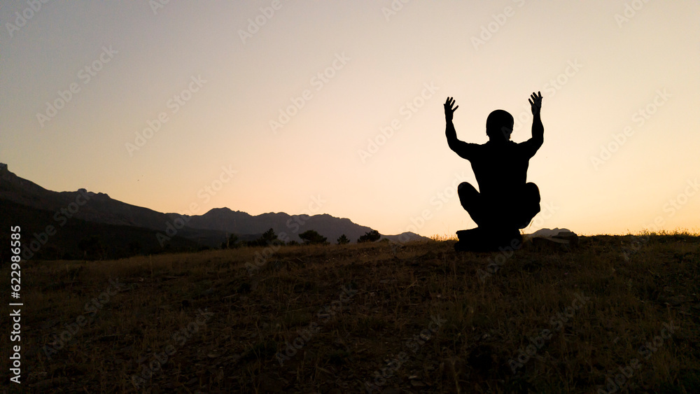 Human model with supplication to God, wishes and moods