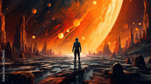 An astronaut standing in front of the planet, HD, Background Wallpaper, Desktop Wallpaper