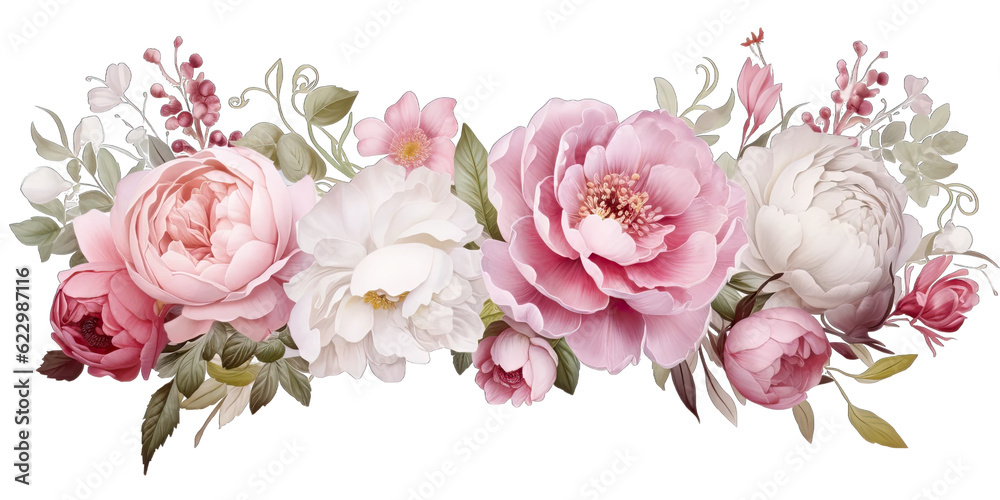 Rose and peony flowers set 7
