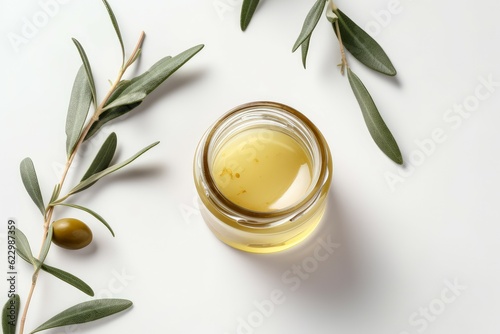 Jar olive oil top view. Generate Ai
