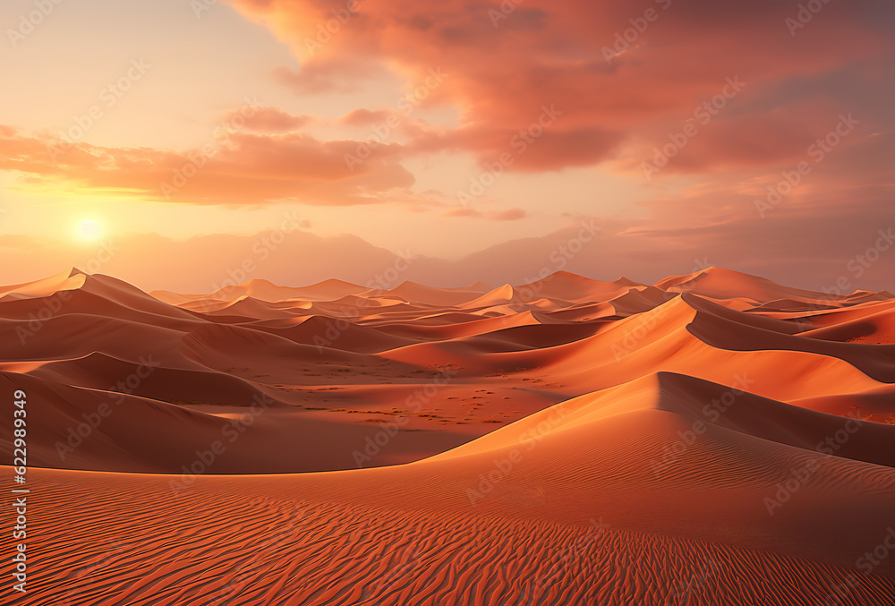 Sunset landscape of sand dunes.generative AI image.