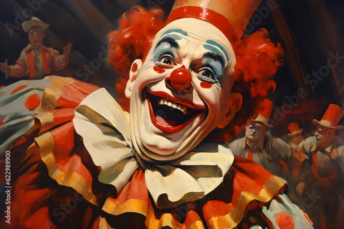 happy clown vintage circus painting made with generative ai