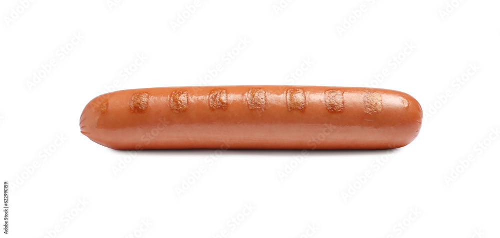 Tasty grilled sausage on white background. Ingredient for hot dog Tasty grilled sausage on white background. Ingredient for hot dog