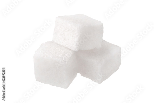 Close-up of three white sugar cubes, isolated on transparent background photo