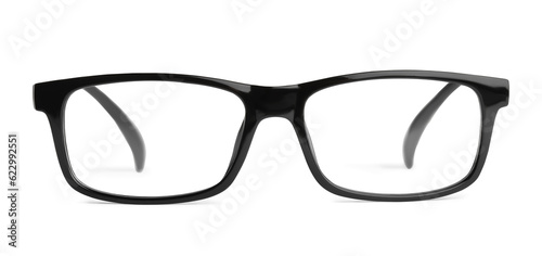 Stylish glasses with black frame isolated on white