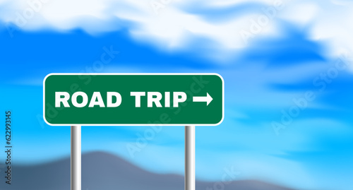 road trip direction sign on sky background vector illustration