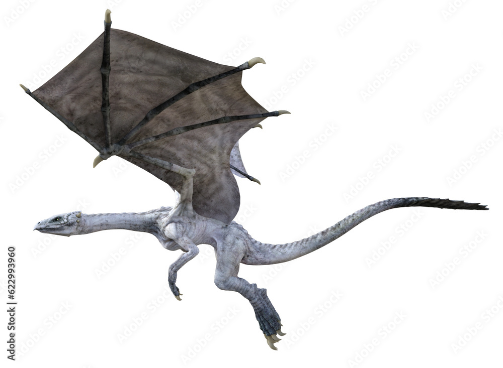 Obraz premium A white skinny dragon seen from the side flying