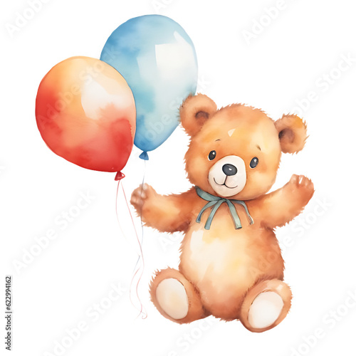 teddy bear and balloons watercolor