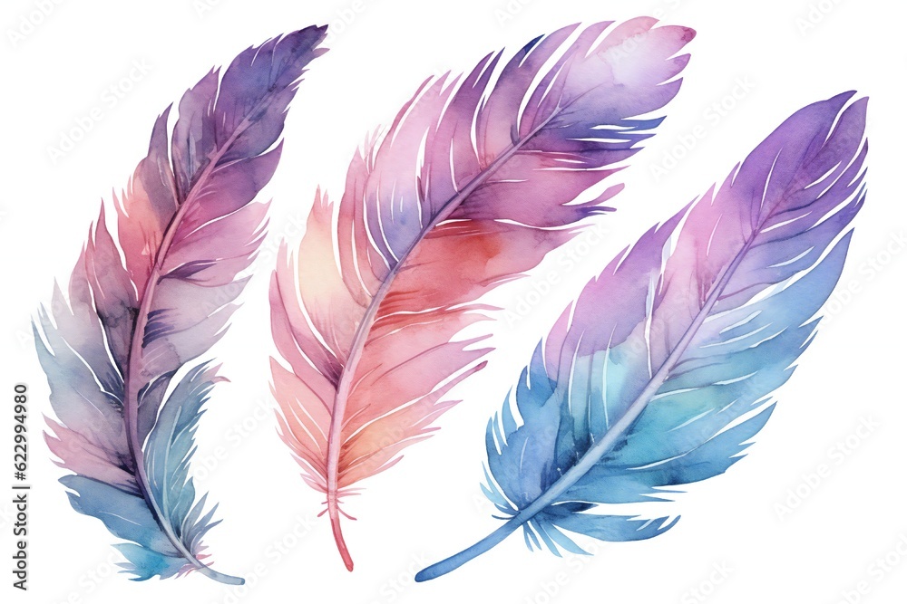Obraz premium Watercolor Fantasy feather Clip art on white background Generative AI