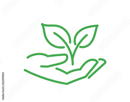 Plant sprout in hand. Growth of plant. Vector line icon. Editable outline stroke.