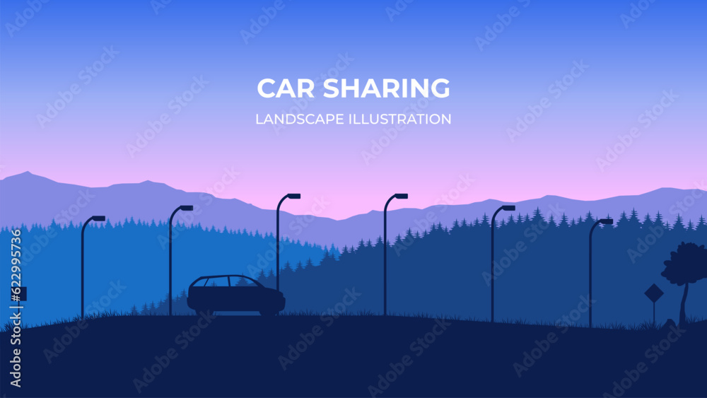 Vector Silhouette Illustration Of A Car On A Mountain Road Vector Landscape Illustration For Vector Silhouette Illustration Of A Car On A Mountain Road Vector Landscape Illustration For