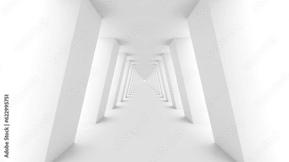 Futuristic empty white corridor with columns and bright light. Seamless ...