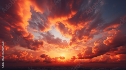 Beautiful red sunset covers the sky