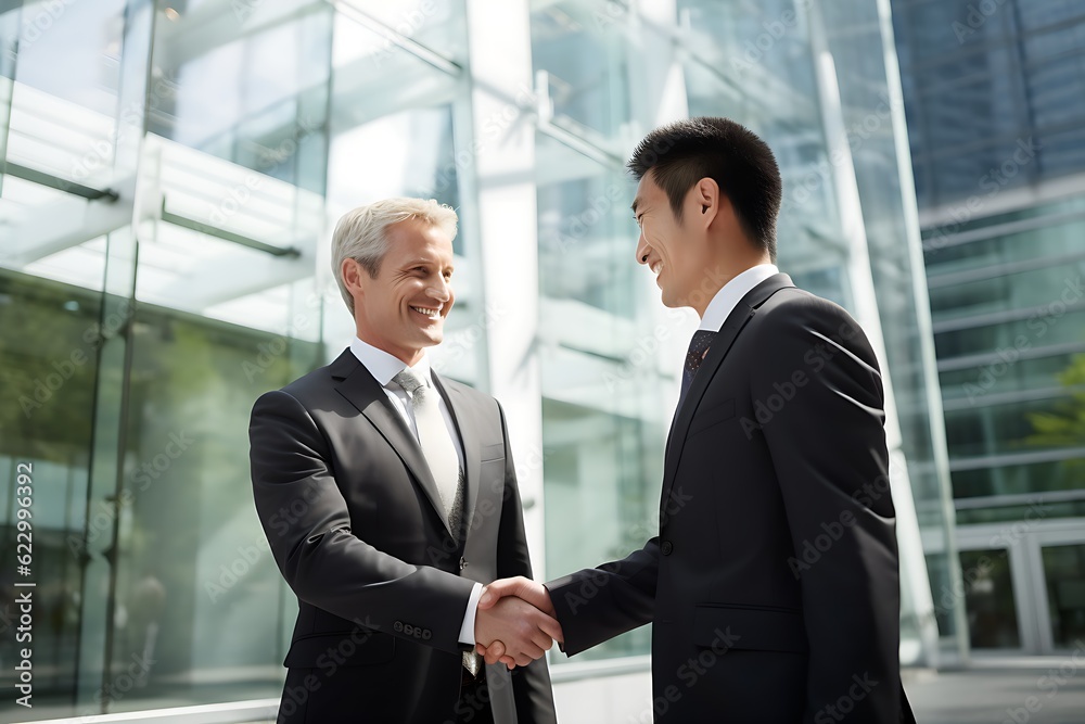 Professional Partnership: Handshake in Business Setting Outside the Company Building, Generative AI