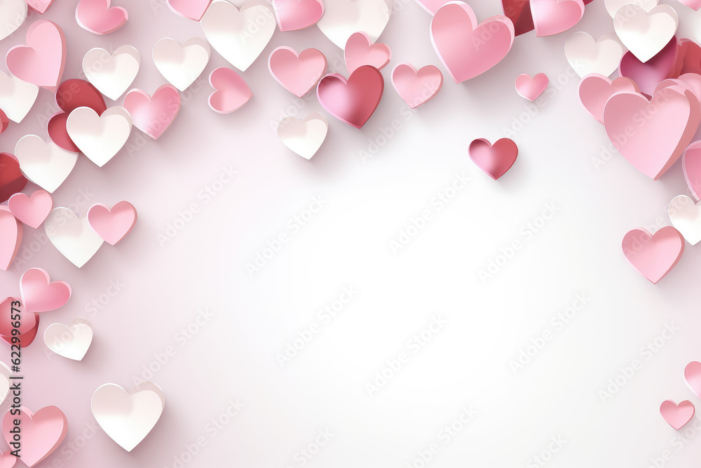 Some pink hearts in front of a pink background, valentine's day material