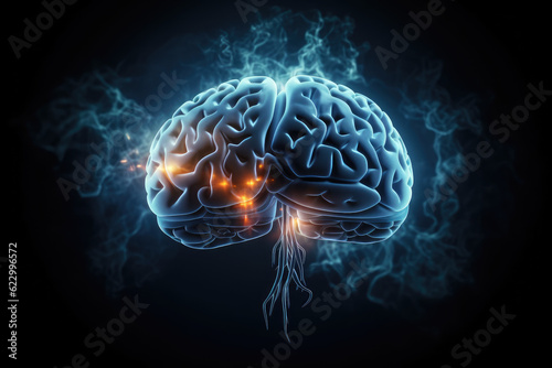 human brain technology material in front of dark background