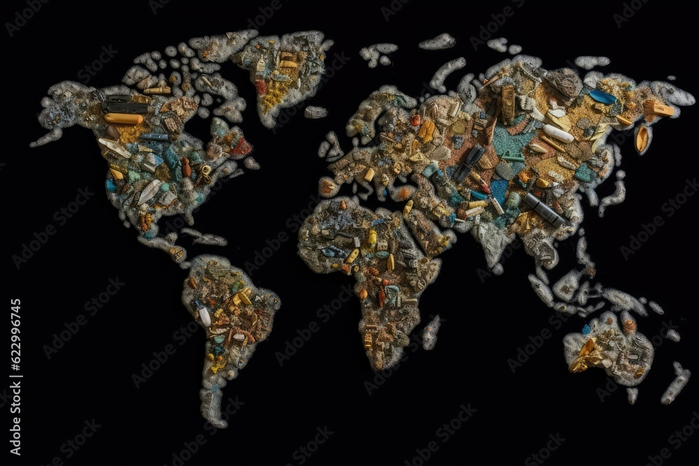 World Map Made of Plastic, Plastic Earth, Garbage Continents, Abstract Generative AI Illustration World Map Made of Plastic, Plastic Earth, Garbage Continents, Abstract Generative AI Illustration