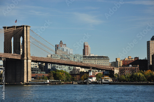 Beautiful shot of Brooklyn Bridge and Hudson River, New York
