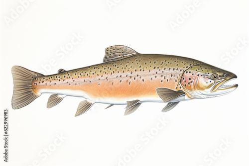 trout on a white background, generative ai